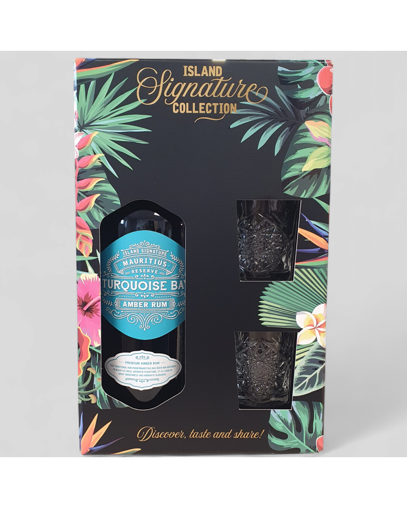 Coffret Rhum Island Turquoise Bay 40° 70cl 2 Verres